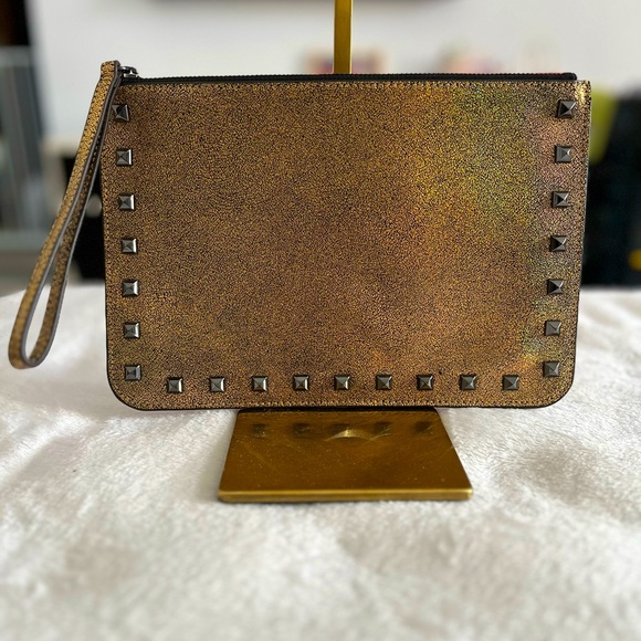 REBECCA MINKOFF Studded Glitter Metallic
Gold Kerry Pouch - Picture 1 of 7